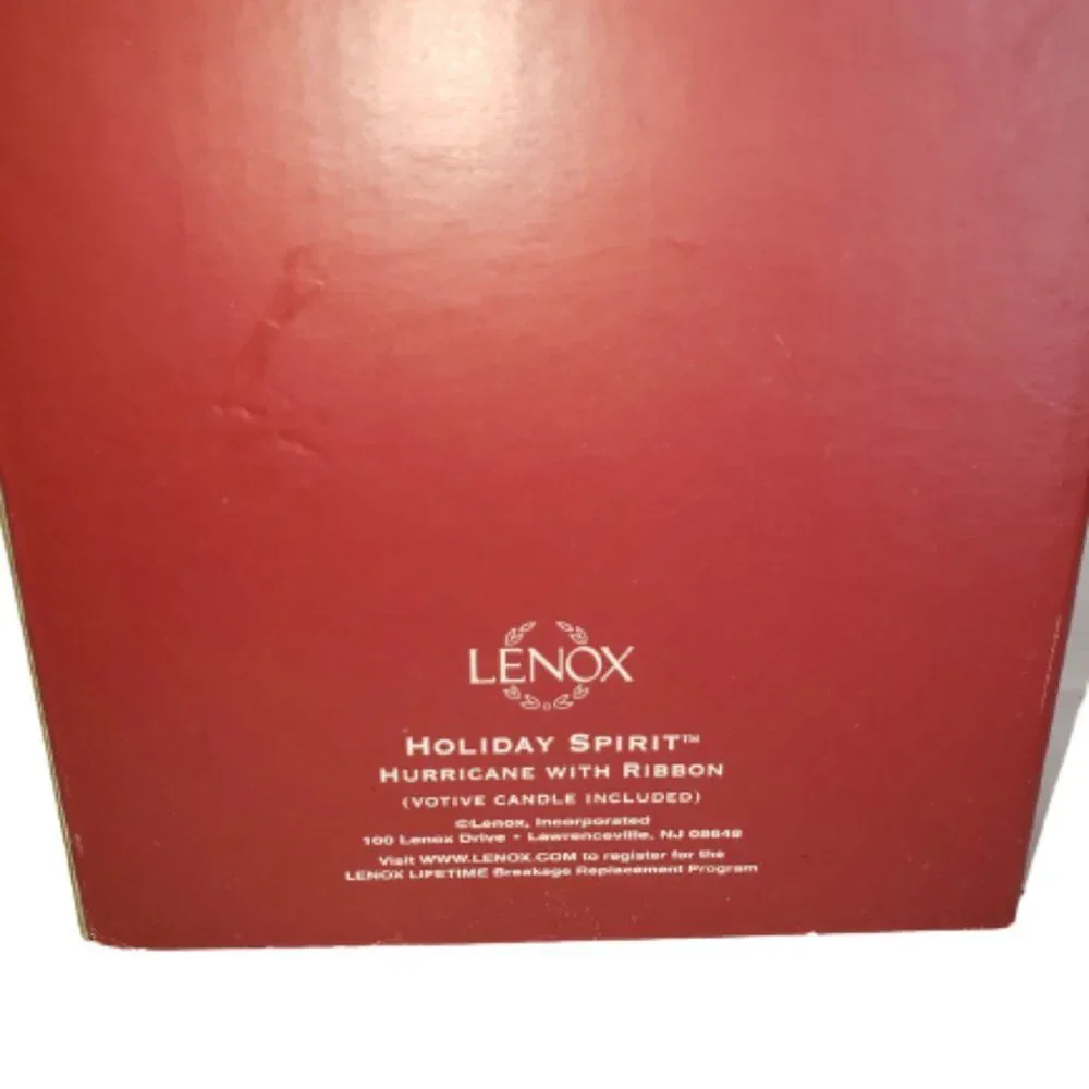Lenox Holiday Spirit Hurricane with Ribbon Holly Crystal Candle Holder  NIB